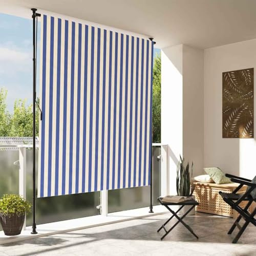 Balkon Möbel Für Kleinen Balkons, Außenrollo Blau und Weiß 200x270 cm Stoff und Stahl Markiese für Balkon Terrasse Garten, Terrassenüberdachung