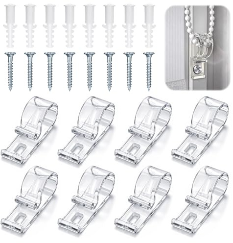 TIESOME 8 Pcs Blind Cord Safety Device | Clear Roller Shade Chain Retainer & Cord Guide P Clip, Tension Fixation Hook for Roller Blinds Cords Loop and Bead Chain