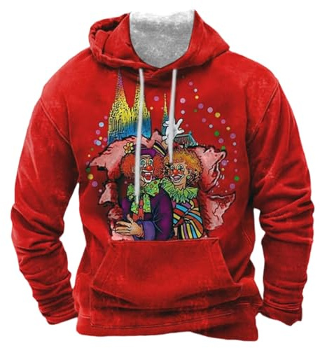 RUMAOZIA FC Köln Pullover Herren Karneval Hoodie Gesicht-Ballon-Muster Sweatshirts Männer Alaaf Langarmshirt Langarm Oberteile mit Motiv Lustige Kostüm Kölle Alaaf Sweatshirt Faschingskostüme