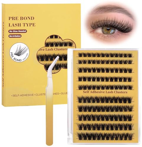 Selbstklebende Wimpern,Ohne Kleber Natürliche Lashes 118 Stück, C Curl 10-16mm Lash Cluster,Press On Wimpern Extensions mit 1 Applikator Einfach Und Schnell Zu Tragen Keine-MJ03
