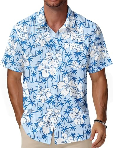 WISMBOX Men's Hawaiian Shirts Short Sleeve Casual Button Down, Tropical Summer Beach Holiday Shirt with Pocket, Festival Aloha Top