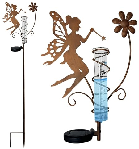 Forbabe Regenmesser für Garten, Gartendeko Niederschlagsmesser mit Stab 106cm, Gartenstecker Elfe Stehend Gartendeko Rain Gauge Outdoor Frostsicher für Haus & Garten