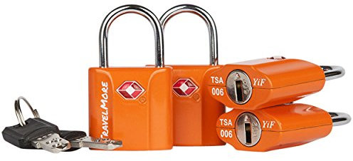 Suitcase Padlocks with Keys – TSA Approved – Travel Locks for Luggage – 4-Pack, Orange