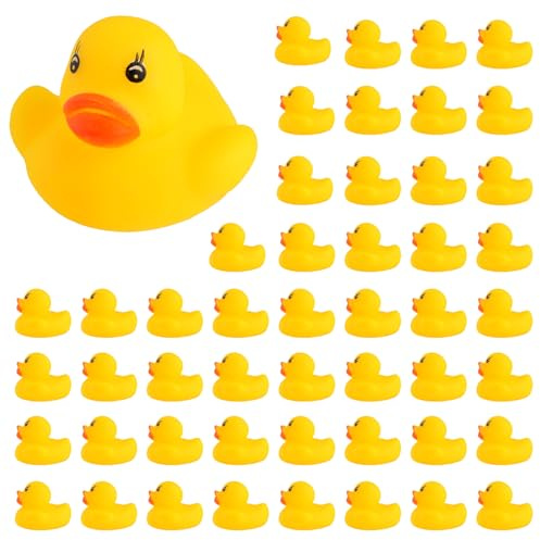 JTTJDB 50 Pcs Mini Rubber Ducks,Float and Squeak Duckies