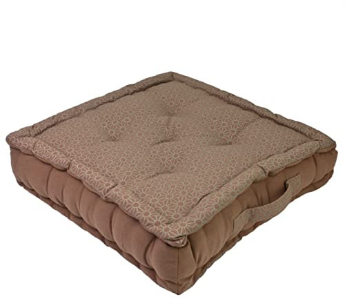 Alphadeco Dickes Bodenkissen Lara 10cm hoch - Stuhlkissen Matratzenkissen Sitzkissen - 45x45x10cm - 100% Baumwolle (Taupe/Braun)