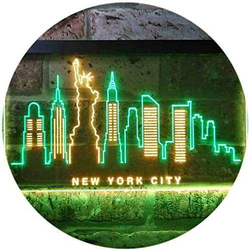 New York City Skyline Silhouette Dual Color LED Barlicht Neonlicht Lichtwerbung Neon Sign Grün & Gelb 300 x 210mm st6s32-i3275-gy