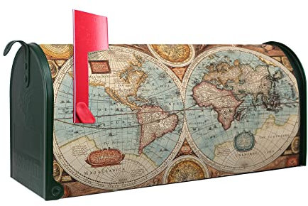 banjado® Amerikanischer Briefkasten - US Mailbox/Letterbox mit Motiv Alte Weltkarte 51x22x17cm - Postkasten Stahl aus Amerika – Briefkasten amerikanisch pulverbeschichtet