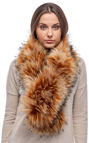 Futrzane Classic Schal - Pelz Schal Damen - Winter Fellkragen Lang Fellschal (One Size, Orange Classic)