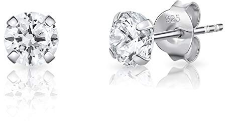 DTPsilver® boucles d'oreilles femme argent 925 - MINI/Petits/Moyen Clous Puces et Oxyde de Zirconium Ronds - Diamètre: 6 mm - Blanc/Clair CZ