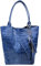 Made IN Italy Damen XXL Leder Tasche + Schmucktasche Wildleder Shopper Schultertasche Fransen Umhängetasche Quaste Kette DIN-A4 Tote Bag Jeansblau Kroko