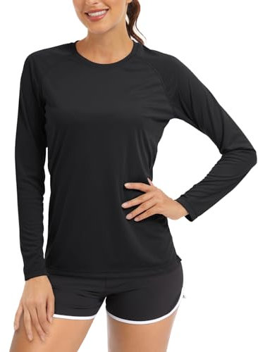 TACVASEN Womens Running Top Long Sleeve T Shirt UV Tops Summer Sun Protection Shirt UPF Walking Shirt Outdoor Work T-Shirt Lightweight Base Layer Black