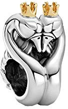 Pandora Zweifarbiges Schwäne & Herz Charm in Sterling-Silber und 14 Karat Gold Moments Collection