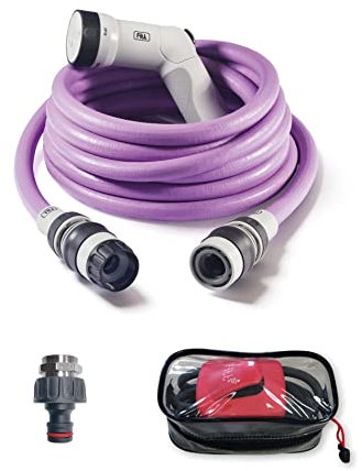 FITT IKON PLUS 15 m - Manguera de Agua de Jardín, Extensible, Ligera, con Pistola Multichorro, Soporte para Vallas y Adaptador de Grifo, Lavanda