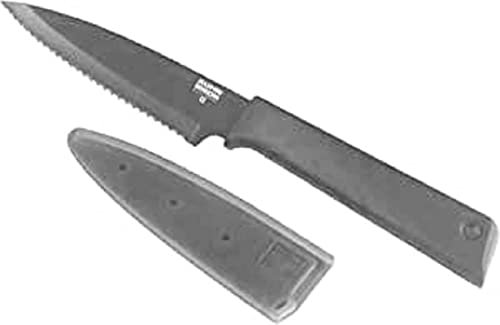 KUHN RIKON COLORI+ Rüstmesser gezackte Klinge mit Klingenschutz, antihaftbeschichtet, Edelstahl, 19.5 cm, grau, Stainless Steel