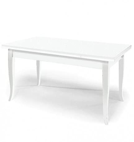 Mar.c.a. Design - Tavolo Allungabile fino a 220 cm | Gambe a Sciabola, Legno di Pioppo Bianco Opaco, Allunghe Estraibili - Tavolo Arte Povera Made in Italy, Mis.140x80 chiuso e 220x80 aperto