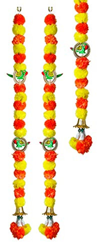 Set of 2 Marigold with Parrot Tota Hanging Decoration for Home Door Wall Temple Indian Traditional Decorative Accessories for Indian Wedding Festival and Gifting Home Decor(Size:-24/ 2 Feet)