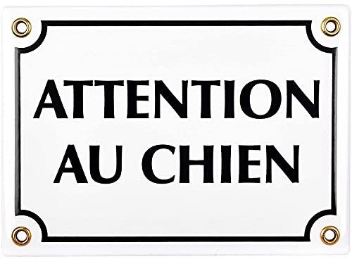 Sosenco Plaque emaillée Attention au Chien 12x17 cm - Pancarte Attention au Chien - Plaque Alarme - Propriété Privée - Panneau Signalétique Chien - Blanc