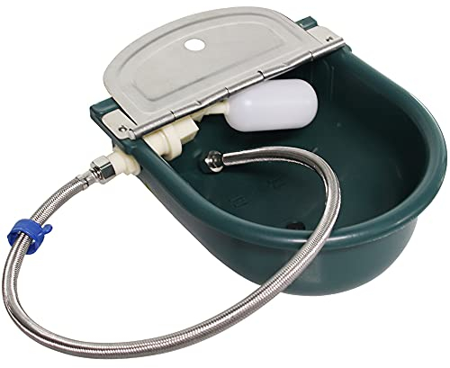 APlayfulBee Automatischer Wassernapf aus Kunststoff für Vieh, Edelstahlabdeckung, Trinkflasche, Rind, Pferd, Tränke mit Schwimmerventil & Ablaufstopfen & 1/2 Zoll Rohr (Grün)