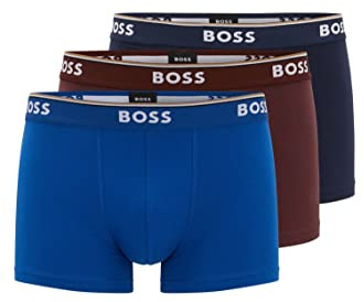 BOSS Mens Trunk 3P Power Three-Pack of Logo-Waistband Trunks in Stretch Cotton