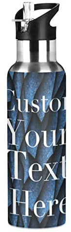 Botella de agua personalizada con tapa de pajita de mango ancho, escalas de textura, taza termo portátil, 20 onzas para niños y adultos