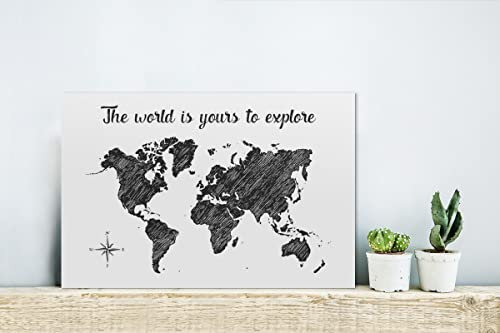 MuchoWow Glasbild Glasfoto Wandbild Bilder Deko 30x20 cm Weltkarte - Zitat - Schwarz - Weiß