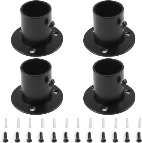 Moicstiy 4 Stück 2,5 cm Durchmesser Schrankstange Flansch Halter Edelstahl Stange Sockets Stange Endstütze Halterung mit Schrauben für Kleiderschrank, Vorhang (schwarz, O-förmig)