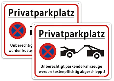 2 Stück Schild PrivatParkplatz Parkverbot, 25x35cm Unberechtigt parkende Fahrzeuge Werden kostenpflichtig abgeschleppt dauerhaft Alu Schild mit UV-Schutz vorgebohrte Löcher für einfache Montage