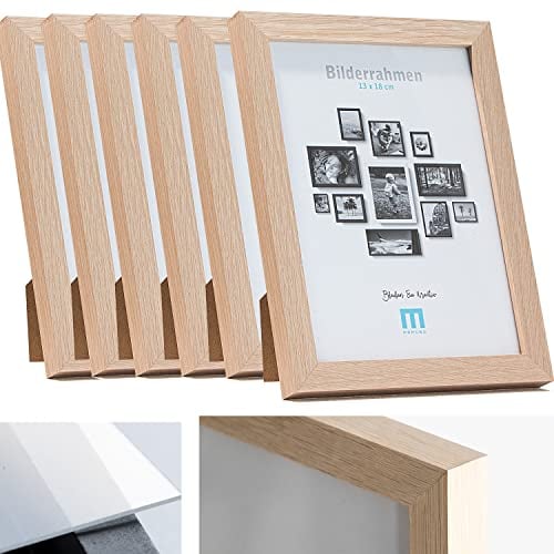 6 Stk. Bilderrahmen 13x18cm in natur aus MDF, minimalistisch & modern für Fotos & Bilder. Inkl. Acrylglasschutz. Eignet sich als Tisch-Aufsteller und für die Wand, Hochformat oder Querformat.