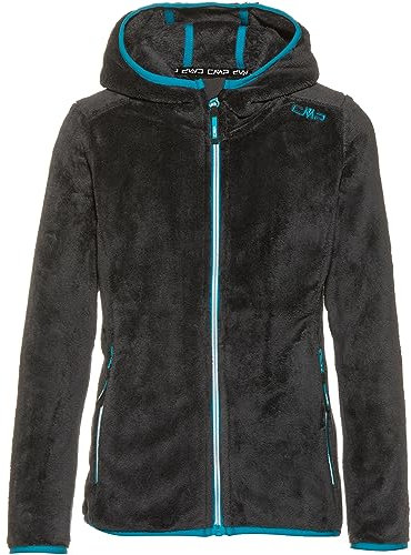 CMP - Giacca in pile Highloft da bambini con cappuccio fisso, Titanio-Turchese, 128