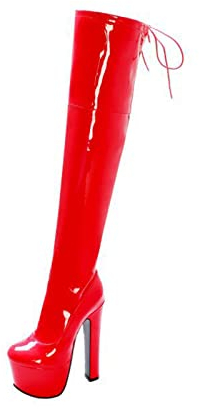 Stivali Plus Size Stivali sopra Il Ginocchio 17CM Super Tacco Alto in Vernice Stivali Lunghi Performance Pole Dance Stivali,Rosso,36 EU