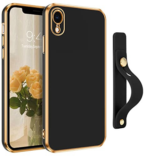 VENINGO iPhone XR Case, Phone Cases for iPhone XR, Slim Fit Soft TPU Rubber with Adjustable Wristband Kickstand Scratch Resistant Shockproof Protective Cover for Apple iPhone XR 6.1 Inch, Black