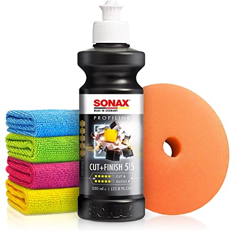 Autopolitur Set: Sonax Profiline Cut+Finish One-Step Politur (250ml) - Innovative Politur zur schnellen Beseitigung von Fehlstellen - Auto polieren, Schleifpolitur, Glanzpolitur | 6-teilig
