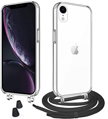 WenBaby Cover Trasparente con Cordino per iPhone XR,Custodia con Regolabile Collana per iPhone XR [Antiurto] [AntiGraffio] [Antiscivolo] Case con Laccio Tracolla, Nero