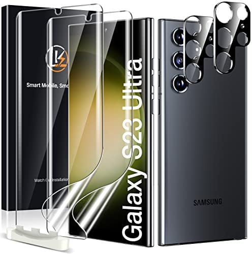 LK 2+2 Piezas TPU Protector de Pantalla Samsung Galaxy S23 Ultra 5G con 2 Cristal Templado Protector Camara, Equipado con Marco de Posicionamiento