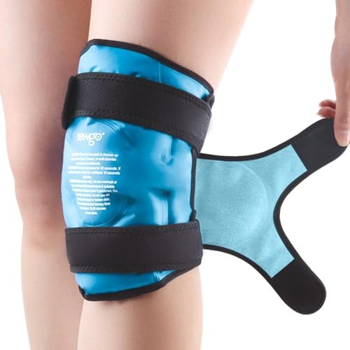 NEWGO XXL Groß Kühlmanschette Knie Kühlbandage, wiederverwendbare Gel-Kälte-Packung Knie wickeln um das gesamte Knie für Knie-Ersatz-Operation, Knie-Eispackung für Knie Schmerzlinderung - Blau