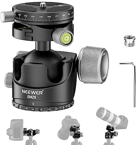 NEEWER Testa per Treppiede a Basso Profilo,Testa Sferica con Baricentro Basso con Smorzamento, Doppia Struttura Panoramica a 360°su Piastra Arca e Base per Treppiede Videocamera, Carico Max 25kg, GM29