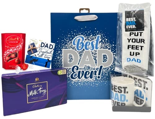 Best Dad Gifts Hamper Box Include Lindt Chocolates, Cadbury Chocolates, Best Dad Coffee Mugs, Best Dad Socks Men & More For Birthday, Christmas, Thank You Gift, Fathers Day, Get Well Soon & More