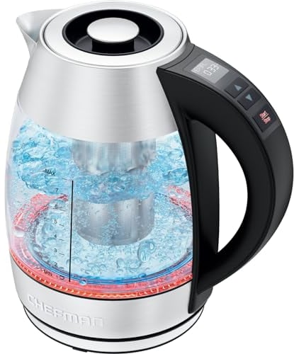 Chefman Bollitore elettrico con controllo digitale della temperatura e 7 preimpostazioni,1,8L, infusore da tè, spegnimento automatico e protezione da funzionamento a secco, senza bisfenolo A, 2200 W