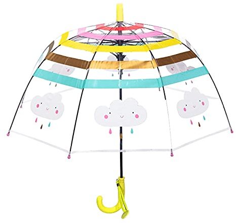 TITA-DONG Kinder-Regenschirm, Gewölbter Automatischer Transparenter Kuppel-Blasenschirm mit Niedlicher Cartoon-Regenbogenwolke, Transparenter Kinder-Regenschirm, Cartoon-niedlicher(Gelb)