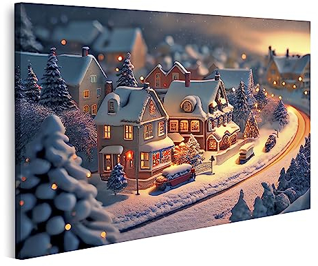 islandburner Bild auf Leinwand Weihnachtsdorf Schnee Winterdorf Landschaft Weihnachtsferien Schneebedeckt Bilder Wandbilder Poster JBVP-1P