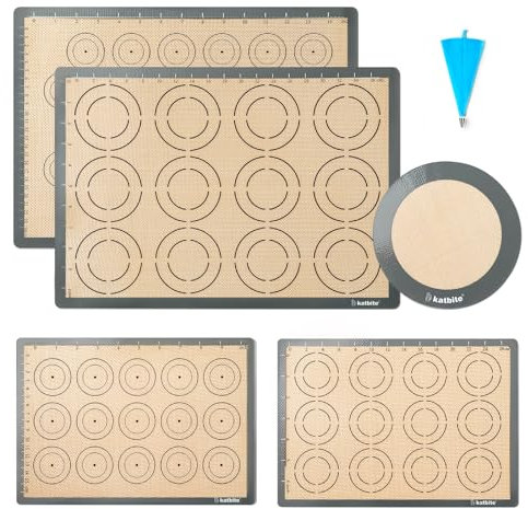 katbite Silikon-Backmatte, 5er-Set, lebensmittelecht, antihaftbeschichtet, wiederverwendbar, Backformen für Macaron, Kekse, Pizza, Gebäck