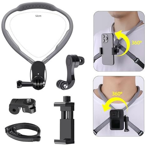 Lupholue POV Neck Mount with Chest Strap Extendable Arm Smartphone Holder Compatible with GoPro Hero 13 12 11 10 9 8 7 Session DJI AKASO Xiaomi Yi SJCAM Action Camera