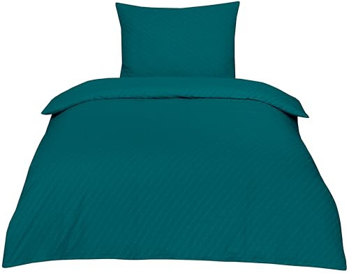 Betz Bettwäsche Seersucker 100% Baumwolle 2 teilige Garnitur Set mit Reißverschluss - Bügelfrei - Größe 155/220 cm + 80/80 cm Farbe Petrol