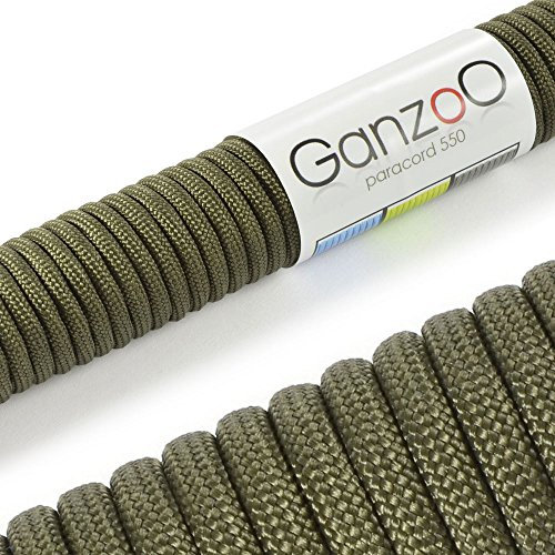 Ganzoo Paracord 550, Cuerda de 4 mm, 3 Metros, Poliéster, Tipo 3-7 Hilos Interiores, Correa de Perro Collar Pulsera, Camping Supervivencia y Cuerda Multiusos al Aire Libre, Verde Militar