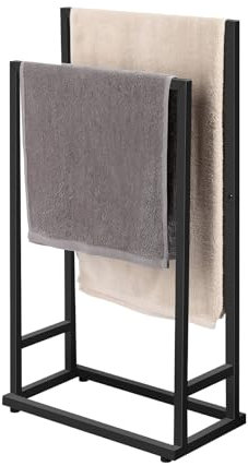 smusei portasciugamani da terra con 2 portasciugamani Portasciugamani da bagno a 2 livelli senza foratura per bagno 74x21x41CM portasciugamani - nero opaco