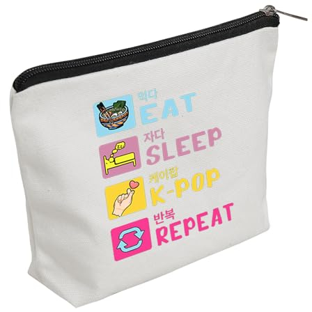 WZJHCL Korean Makeup Pouch Bag Kpop Lover Cosmetic Kit Bag Korean Life Storage Pouch Bag Korean Music Lover Gift Eat Sleep Kpop Repeat, K-pop Repeat, Fashion