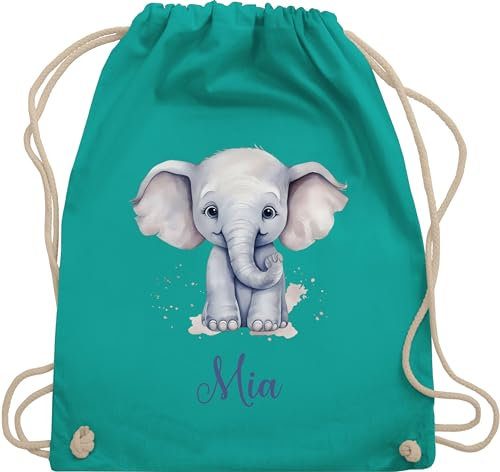 Turnbeutel Rucksack - Zootiere - Elefant Dickhäuter Grauer Riese Rüsseltier - Unisize - Türkis - tasche für kita elefanten geschenke beutel und elefantenmotiv sportbeutel junge elephant