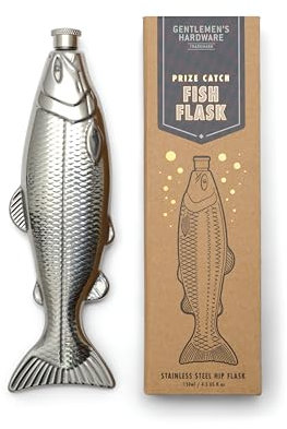 Gentlemen's Hardware Drink Flasks Gift Boxed Stainless Steel Hip Flask, 130 ML, Fish