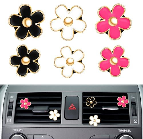 6 Stücke Gänseblümchen Blume Auto Lufterfrischer Clip Lufterfrischer Duftdose Autos Zubehör Aromatherapie Ätherisches Öl Diffusor Auto-Dekorationszubehör, für Auto, Wohnzimmer, Büro (3 Farben)
