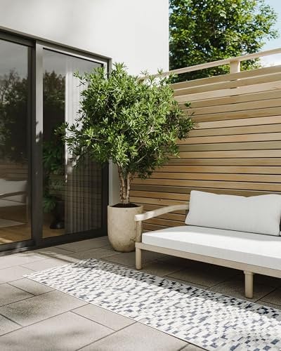 benuta Basic In- & Outdoor Teppich Kaleo - Blau/Weiß 70x200 cm - Geometrische Muster - Wetterfest & UV-beständig für Balkon, Terrasse, Garten, Küchenteppich & Wohnzimmerteppich - Leicht zu Reinigen